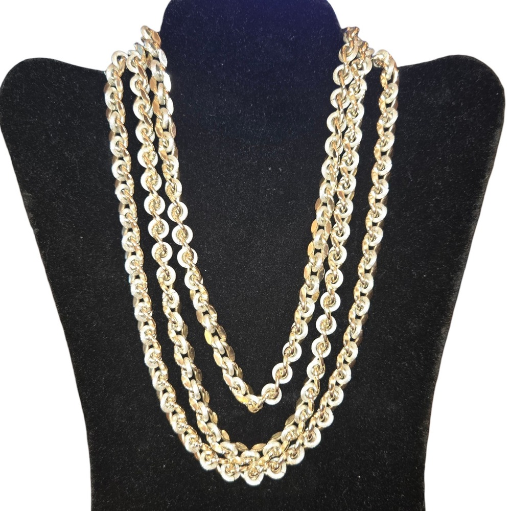W. Germany Necklace Women 16" Gold Silver Tone Triple Strand Textured Link VTG